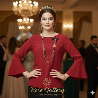 بلوز مجلسی زرشکی مدل آستین کلوش فانتزی