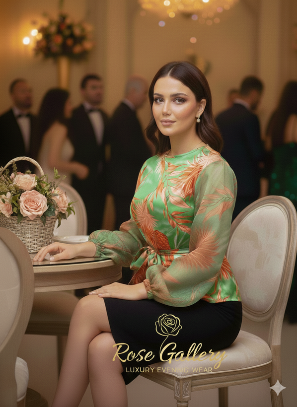 بلوز مجلسی حریر سبز زمردی سایز بزرگ مدل یقه والاندار حلزونی