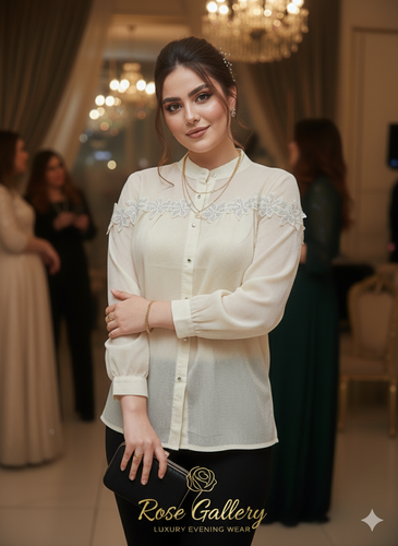 بلوز مجلسی شیری برند Serpil مدل دانتلدوزی برجسته