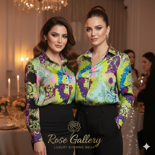 بلوز مجلسی Serpil ساتن ابریشمی طرح باروک گلدار